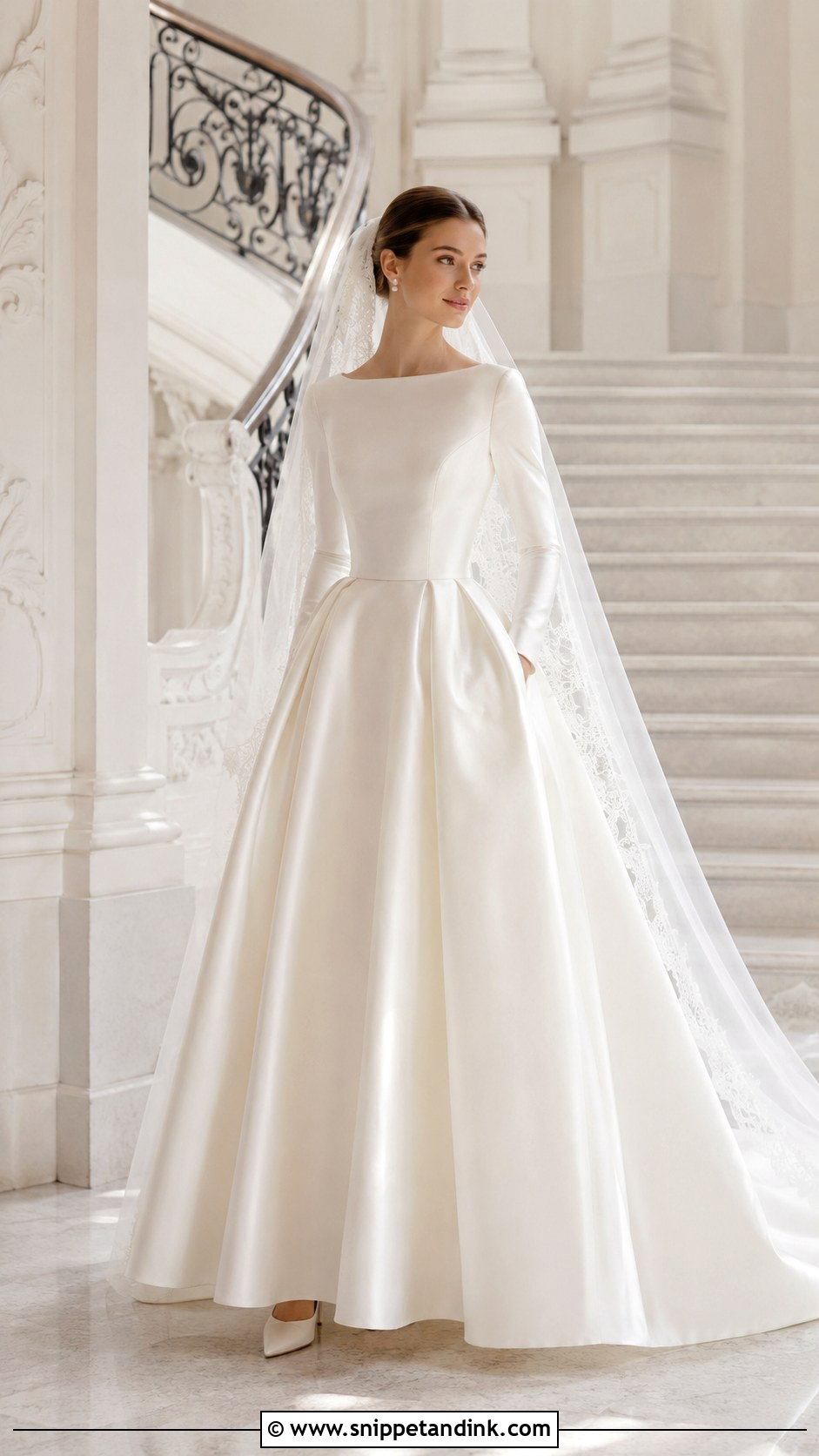 Long Sleeve Mikado Princess Bridal Dress - Snippet and Ink - 20 Long Sleeve Bridal Dresses
