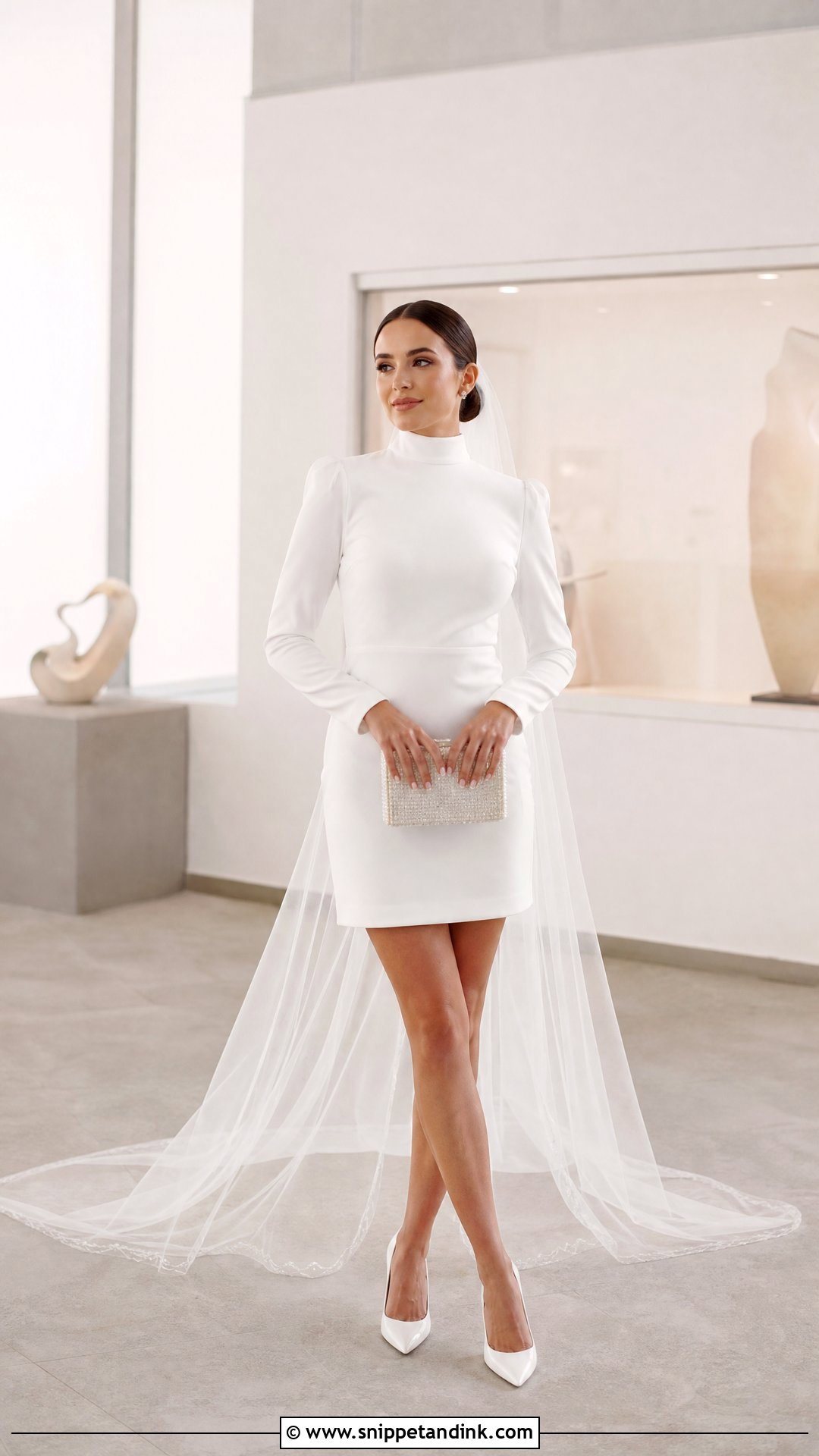 Long Sleeve Mini Dress With Sheer Veil - Snippet and Ink - 20 Short Dress Long Veil Ideas