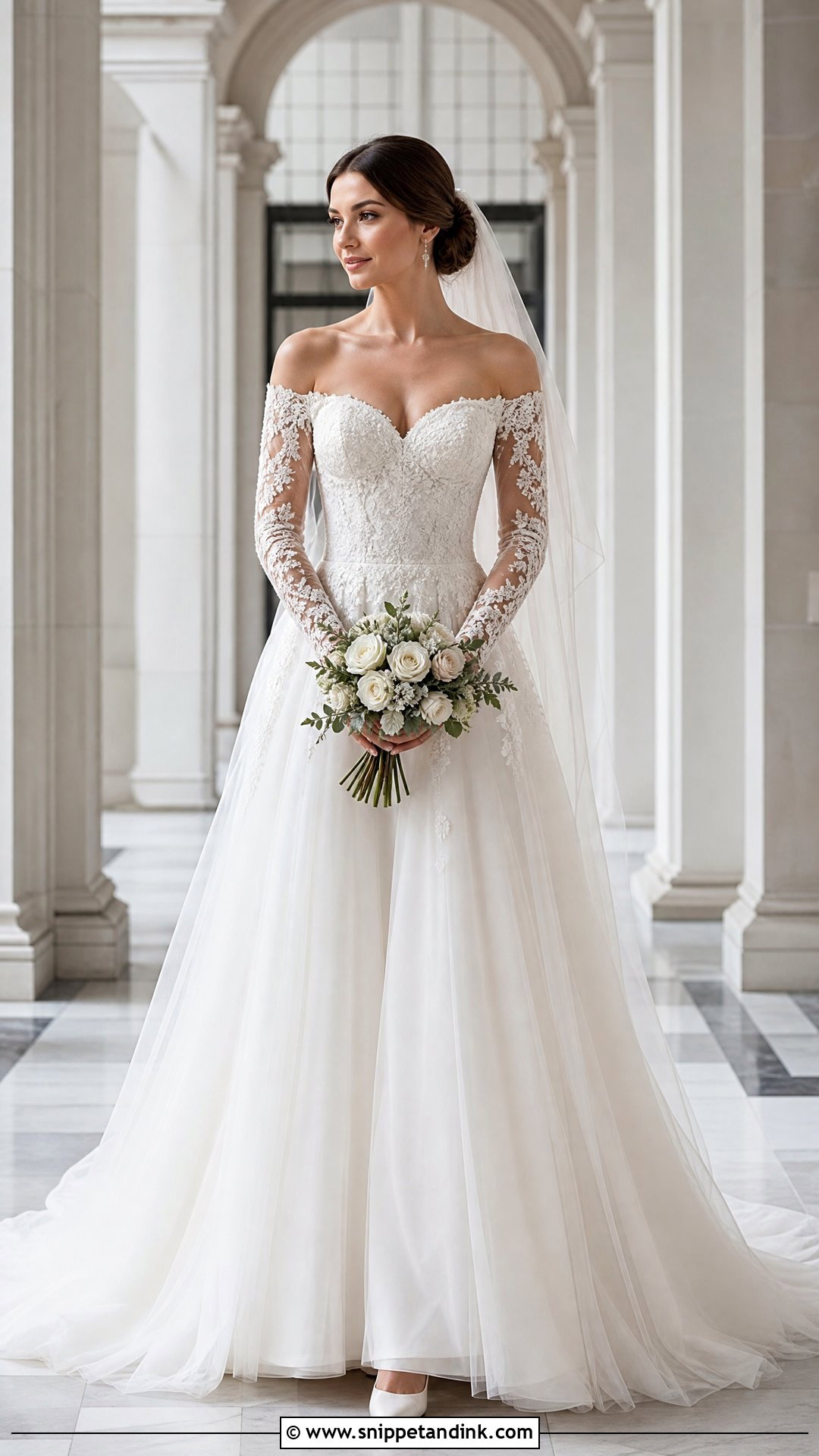 Long Sleeve Off Shoulder Bridal Dress - Snippet and Ink - 20 Off Shoulder Bridal Dress Ideas