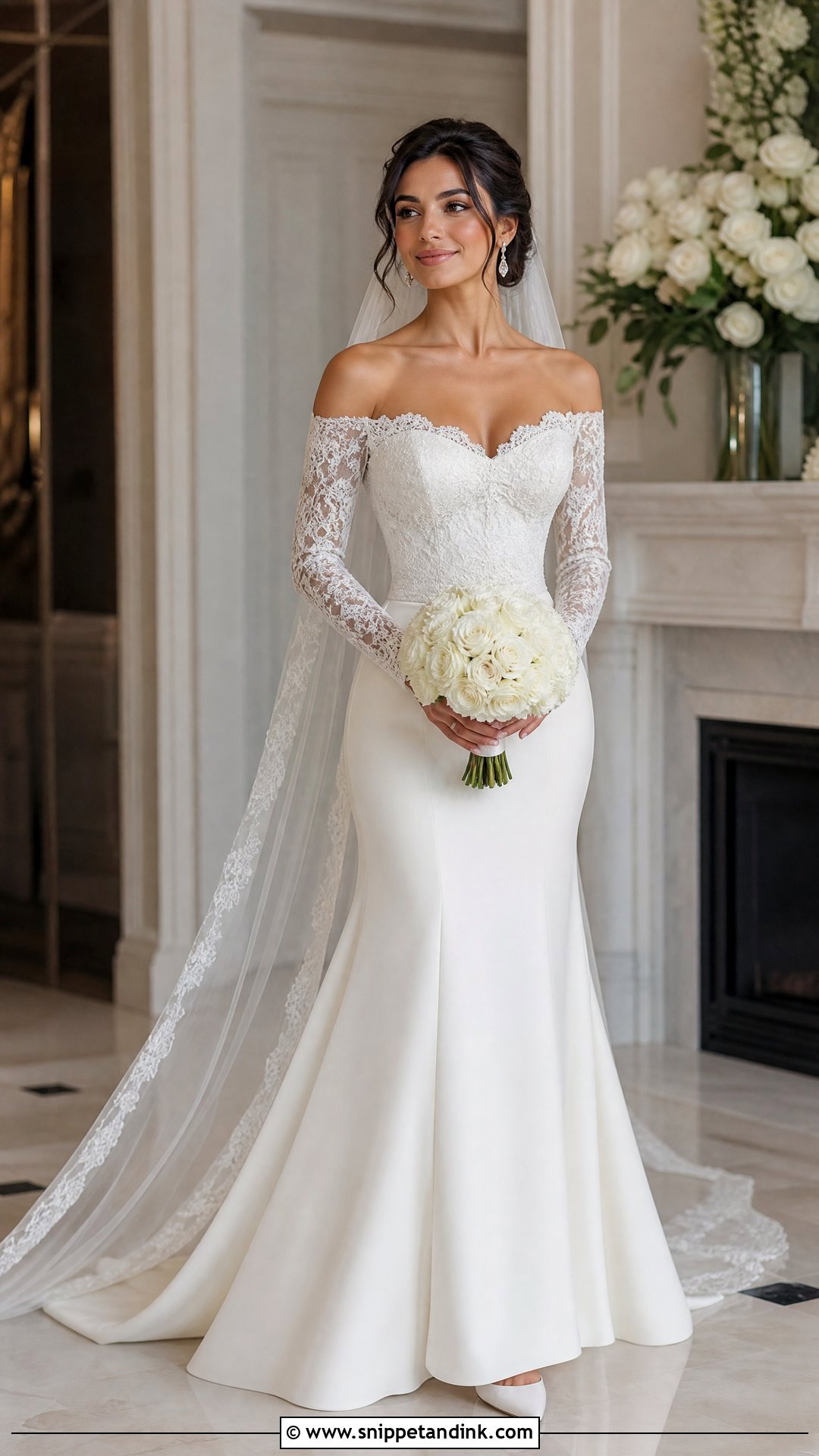 Long Sleeve Off Shoulder Bridal Gown - Snippet and Ink - 20 Off Shoulder Bridal Gown Ideas