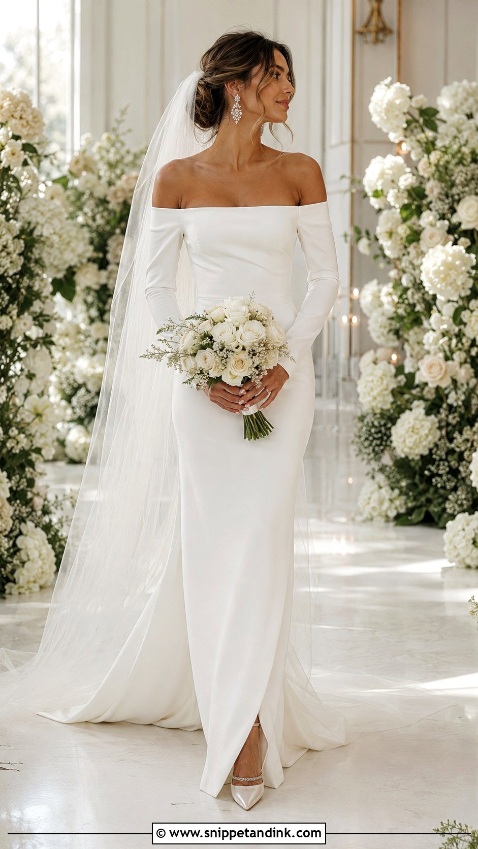 Long Sleeve Off Shoulder Wedding Dress - Snippet and Ink - 30 Sleeve Wedding Dress Ideas