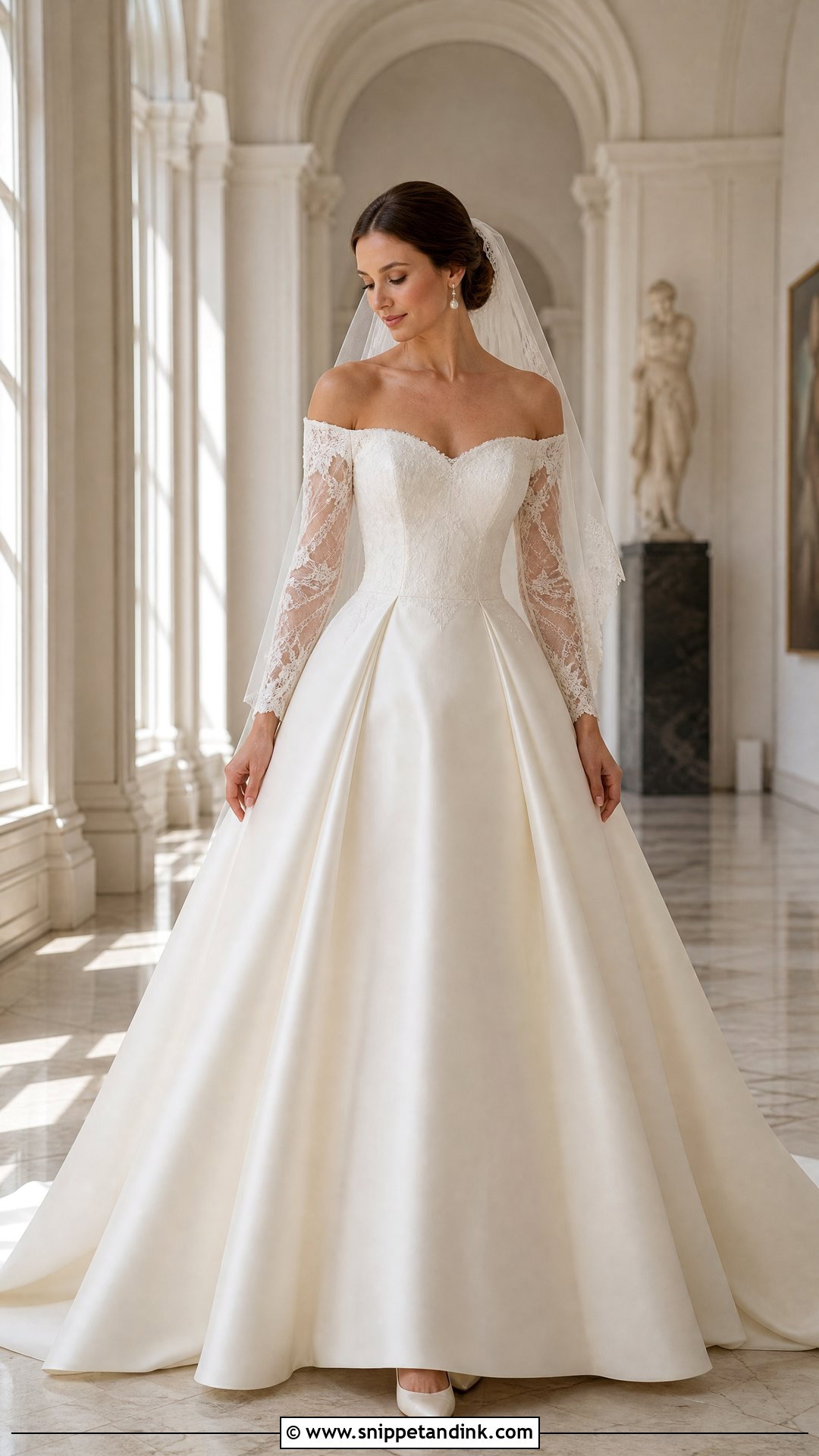 Long Sleeve Off the Shoulder Ball Gown Wedding Dress - Snippet and Ink - 20 Off the Shoulder Ball Gown Wedding Dress Ideas