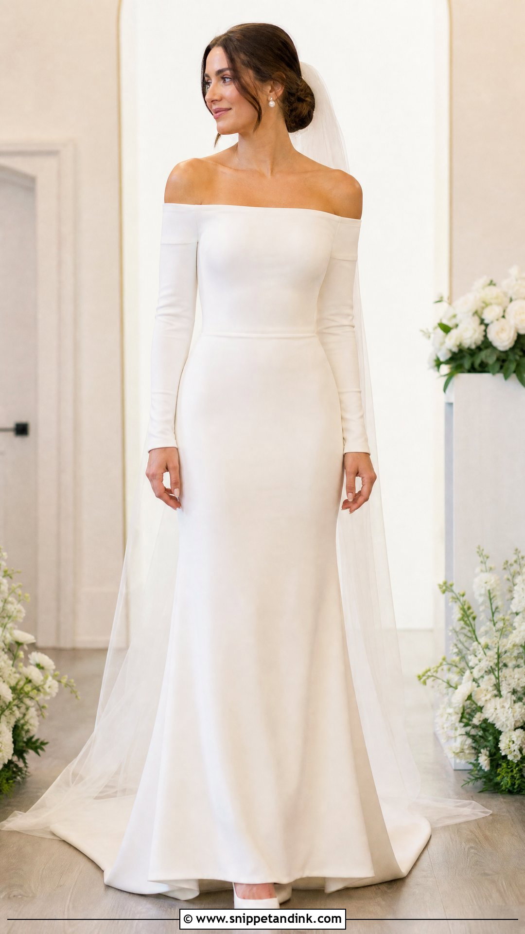 Long Sleeve Off the Shoulder Wedding Dress - Snippet and Ink - 20 Simple Off the Shoulder Wedding Dress Ideas