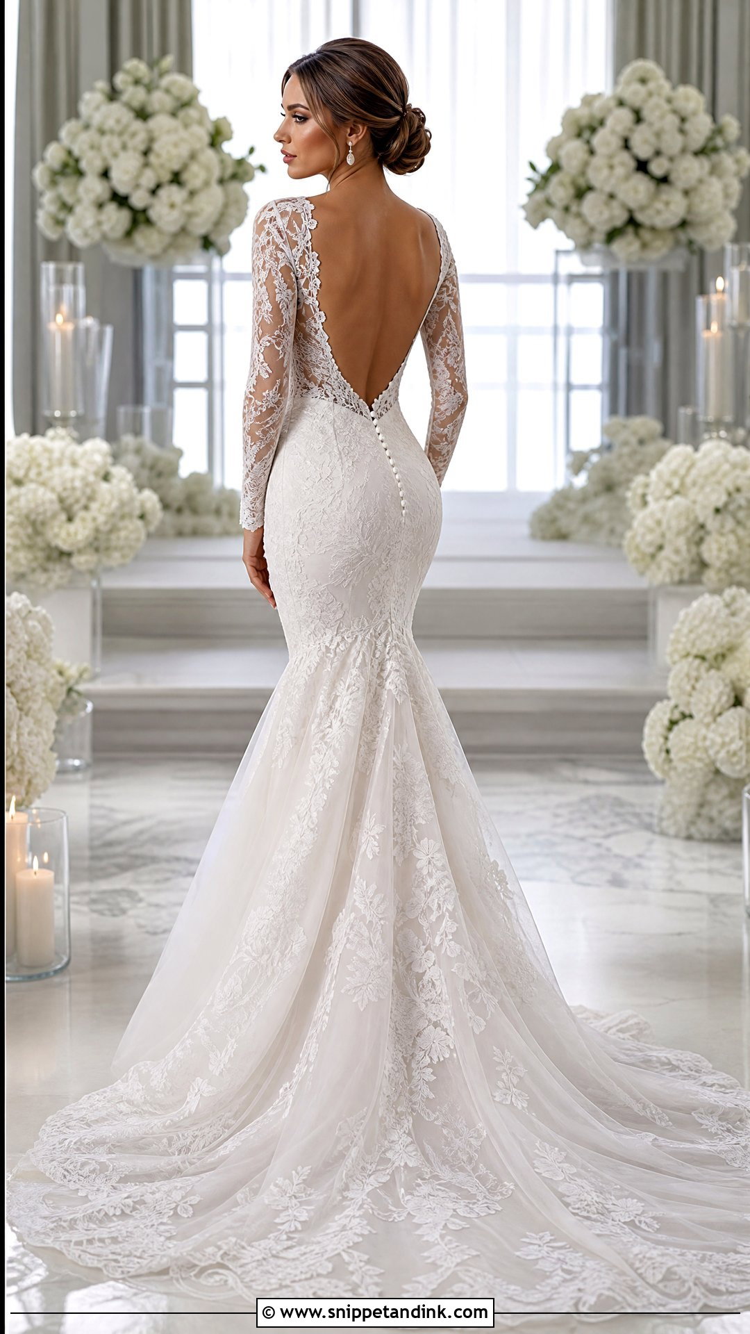 Long Sleeve Open Back Mermaid Wedding Dress - Snippet and Ink - 20 Open Back Mermaid Wedding Dress Ideas