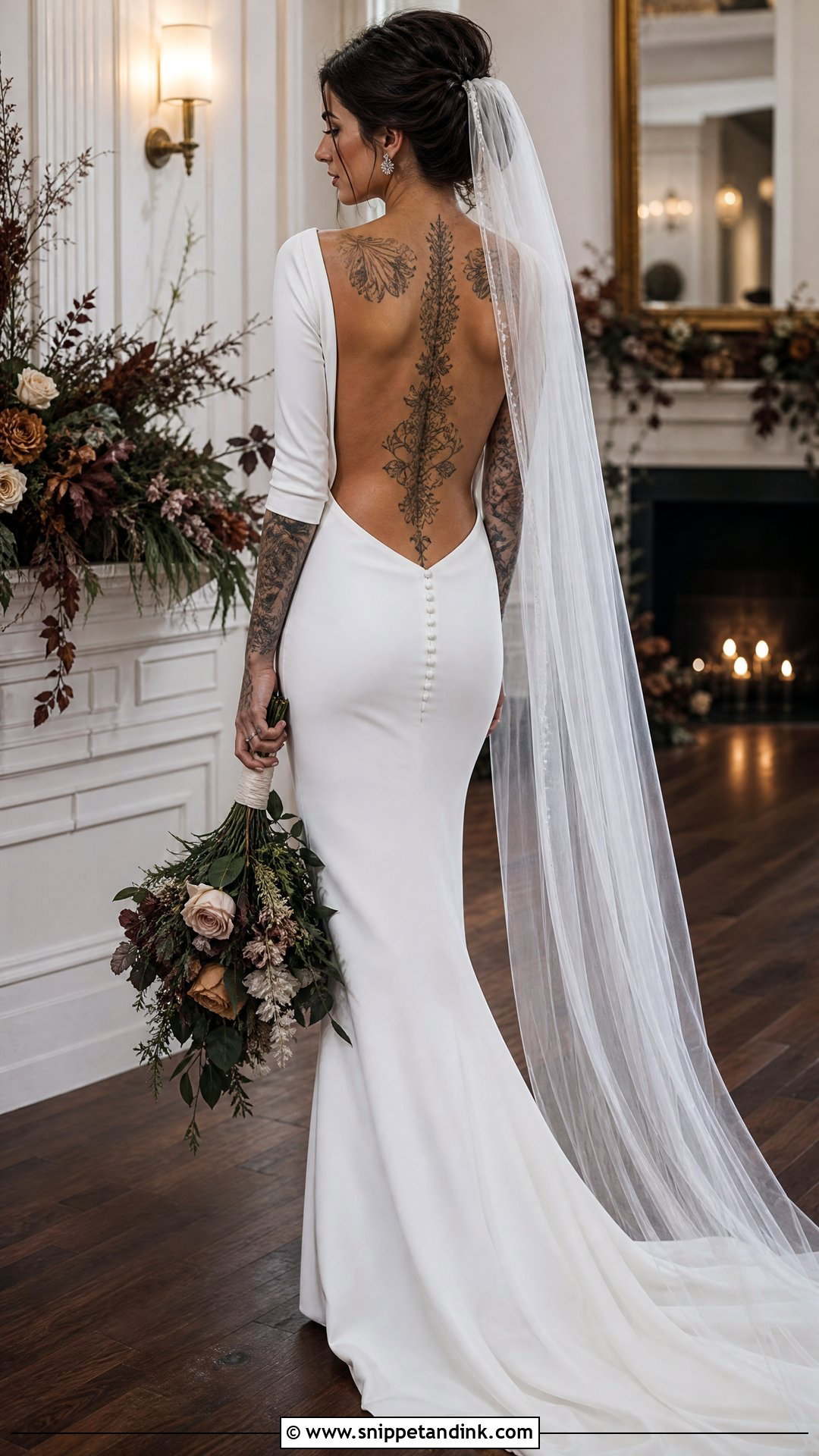 Long Sleeve Open Back Wedding Dress With Tattoos - Snippet and Ink - 20 Wedding Dress with Tattoos Brides Ideas