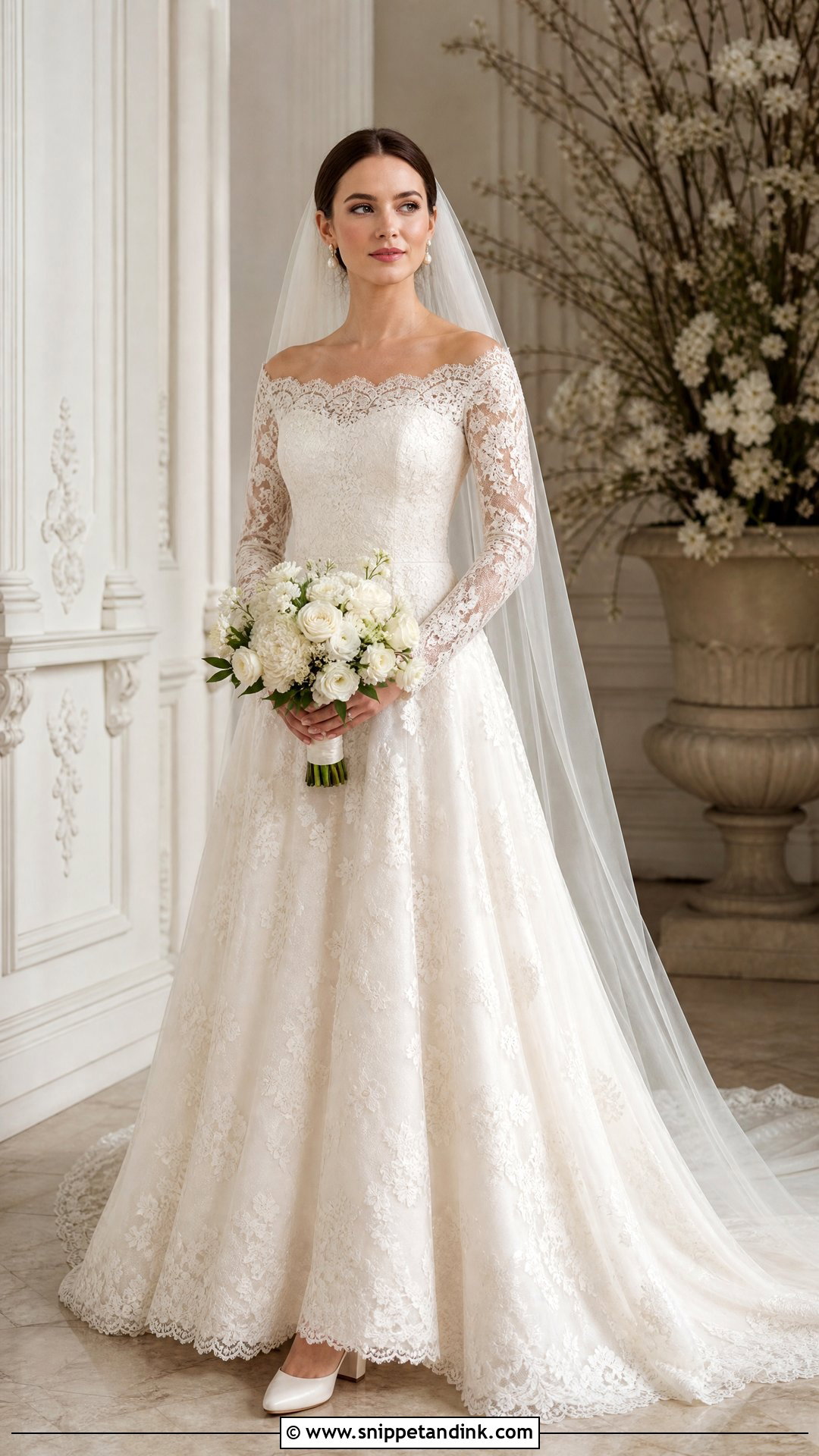 Long Sleeve Over the Shoulder Wedding Dress - Snippet and Ink - 20 Over the Shoulder Wedding Dress Ideas