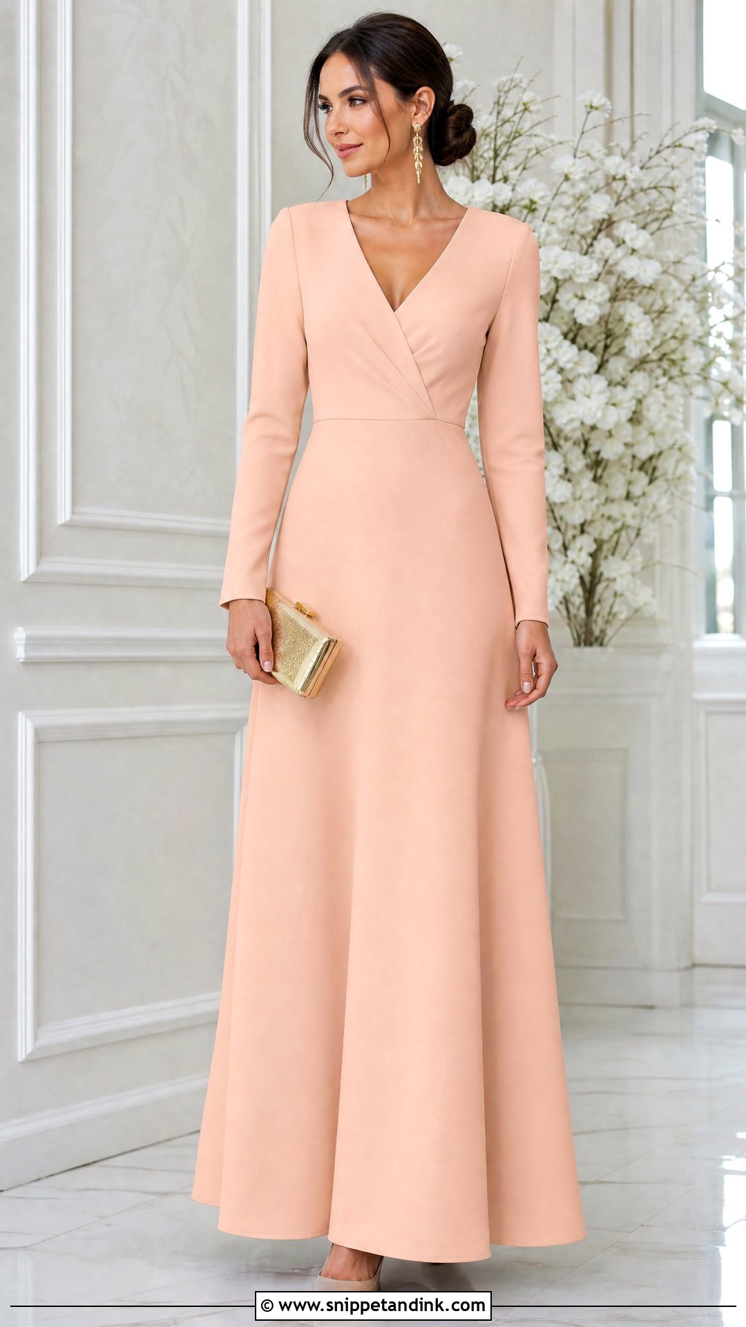 Long Sleeve Peach Gown - Snippet and Ink - 20 Peach Gowns