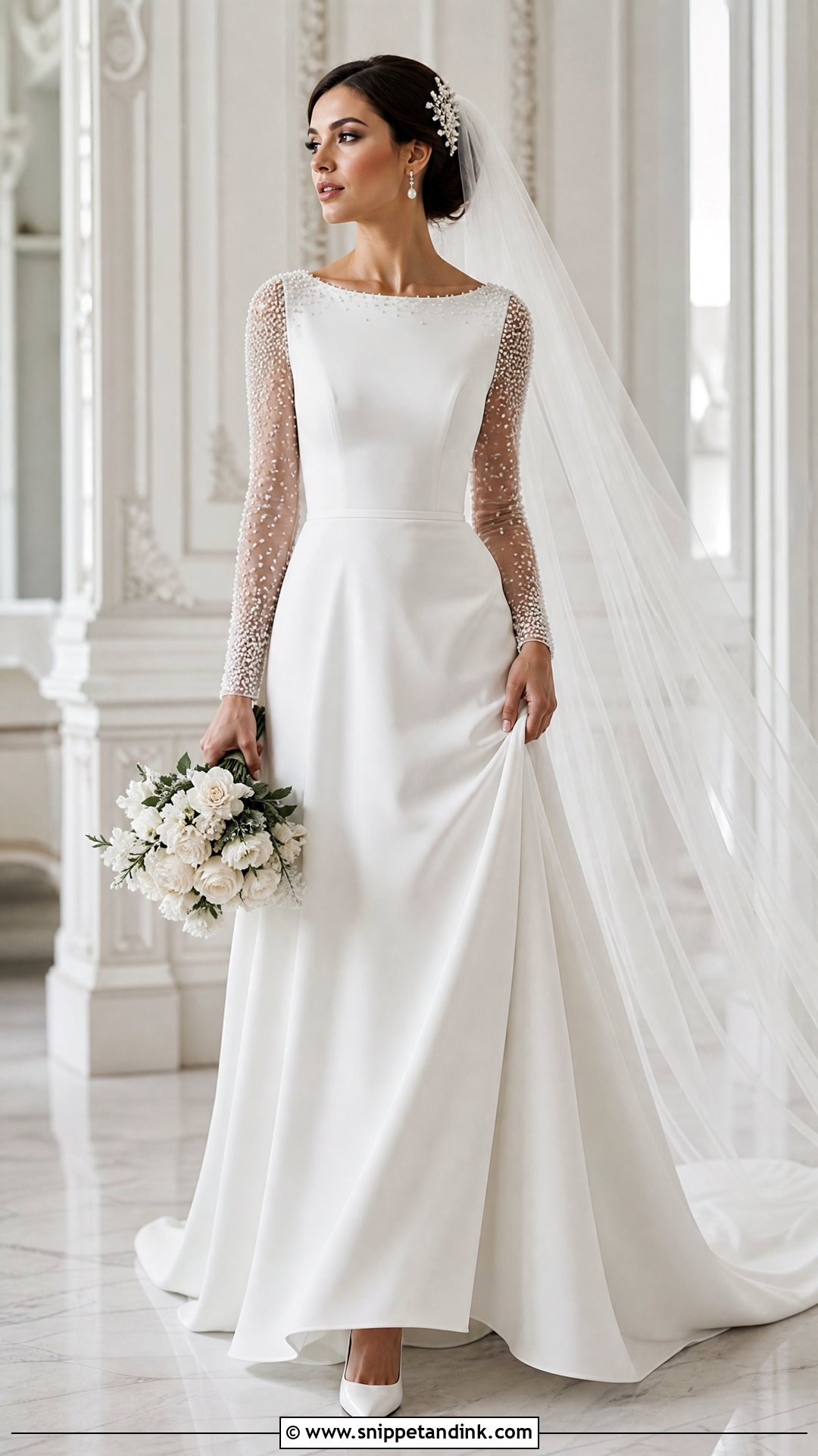 Long Sleeve Pearl Wedding Dress - Snippet and Ink - 20 Pearl Wedding Dresses