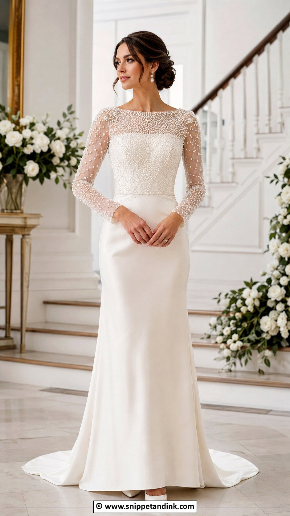 Long Sleeve Pearl Wedding Dress - Snippet and Ink - 25 Wedding Dress with Pearls Ideas