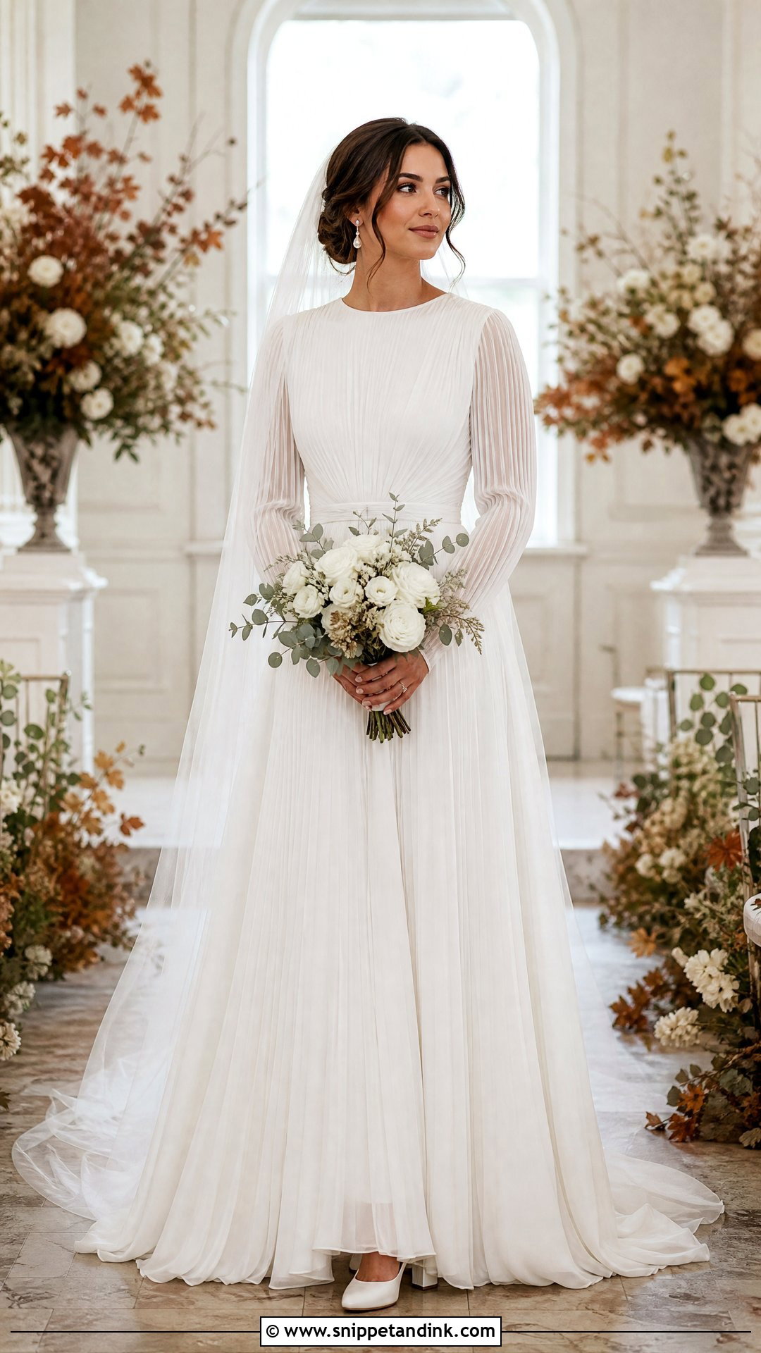 Long Sleeve Pleated Wedding Gown - Snippet and Ink - 20 Pleated Wedding Gown Ideas