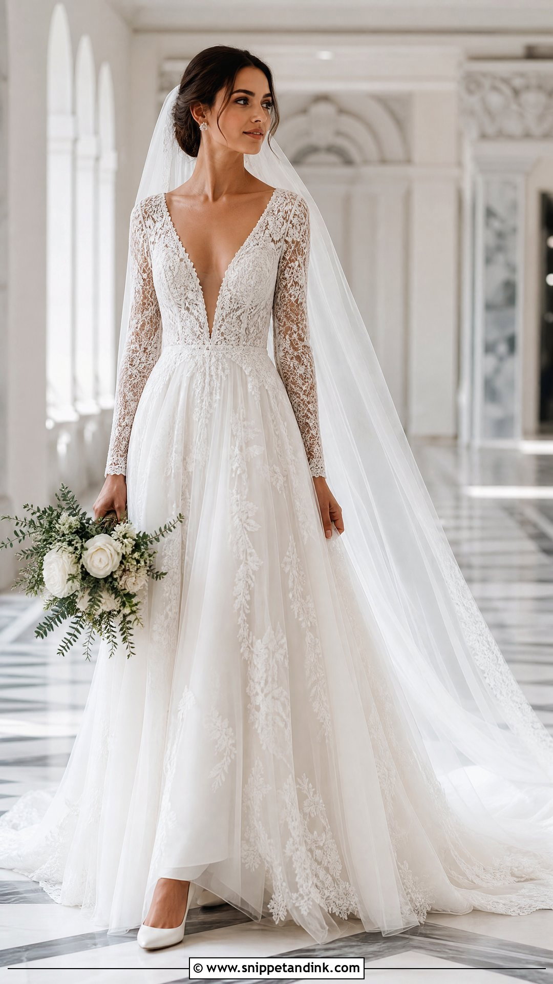 Long Sleeve Plunging Neckline Wedding Dress - Snippet and Ink - 20 Plunging Neckline Wedding Dress Ideas