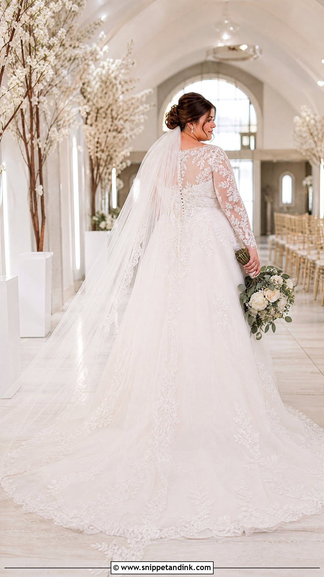 Long Sleeve Plus Size Wedding Gown with Train - Snippet and Ink - 20 Plus Size Wedding Gowns with Sleeves