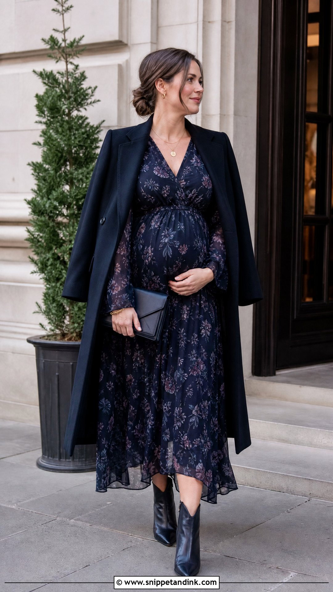 Long Sleeve Postpartum Wedding Guest Dress With Ankle Boots - Snippet and Ink - 20 Postpartum Dresses for Wedding