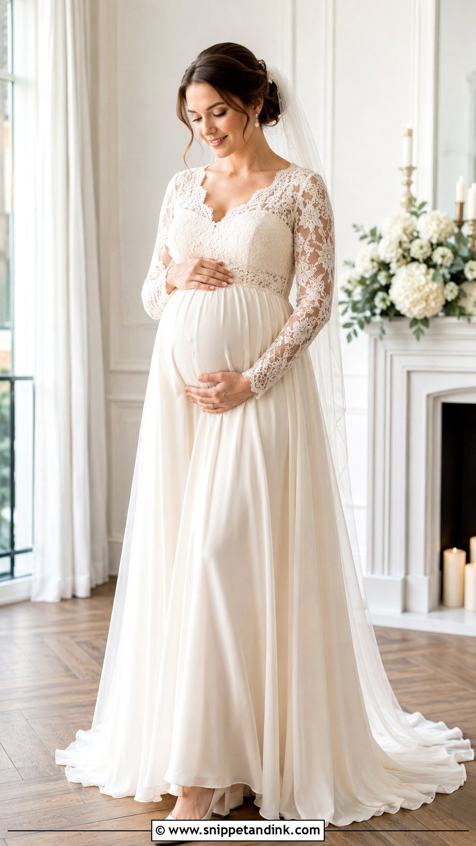 Long Sleeve Pregnancy Wedding Dress - Snippet and Ink - 30 Pregnancy Wedding Dress Ideas