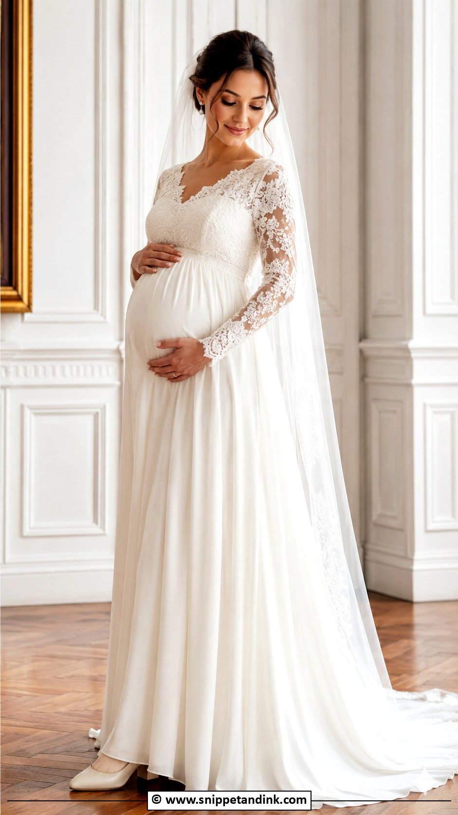 Long Sleeve Pregnant Wedding Dress - Snippet and Ink - 30 Pregnant Wedding Dress Ideas
