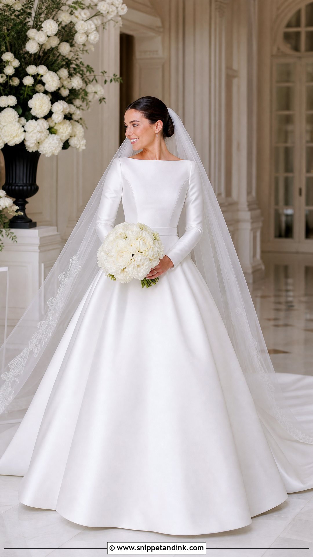 Long Sleeve Princess Satin Wedding Dress - Snippet and Ink - 20 Princess Satin Wedding Dresses