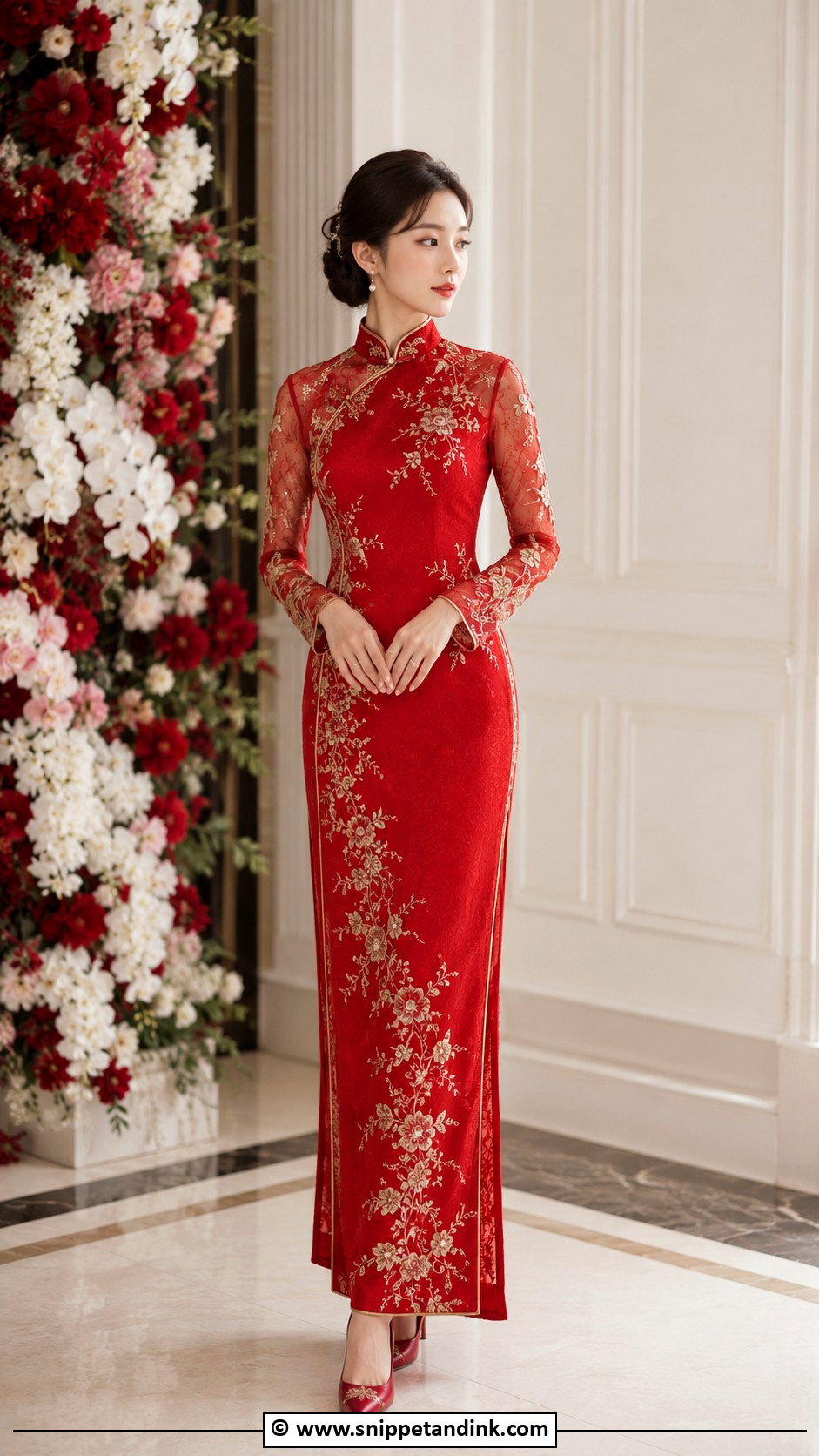 Long Sleeve Qipao Wedding Dress - Snippet and Ink - 30 Chinese Wedding Dress Ideas