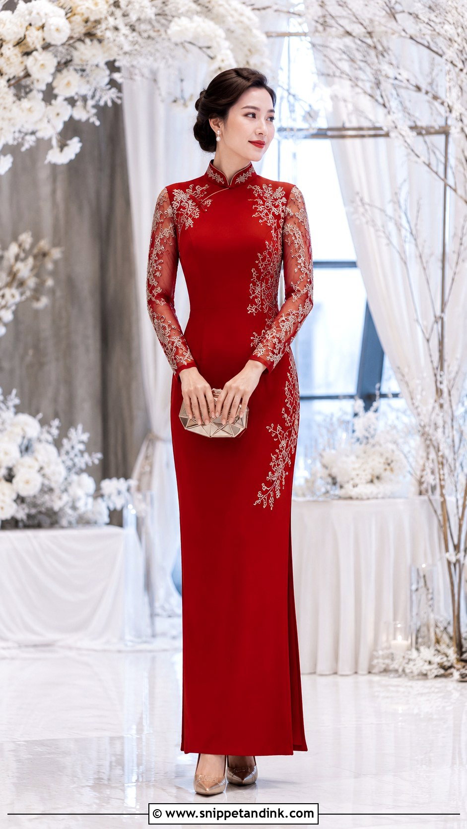 Long Sleeve Red Cheongsam Wedding Dress - Snippet and Ink - 20 Cheongsam Wedding Dress Ideas