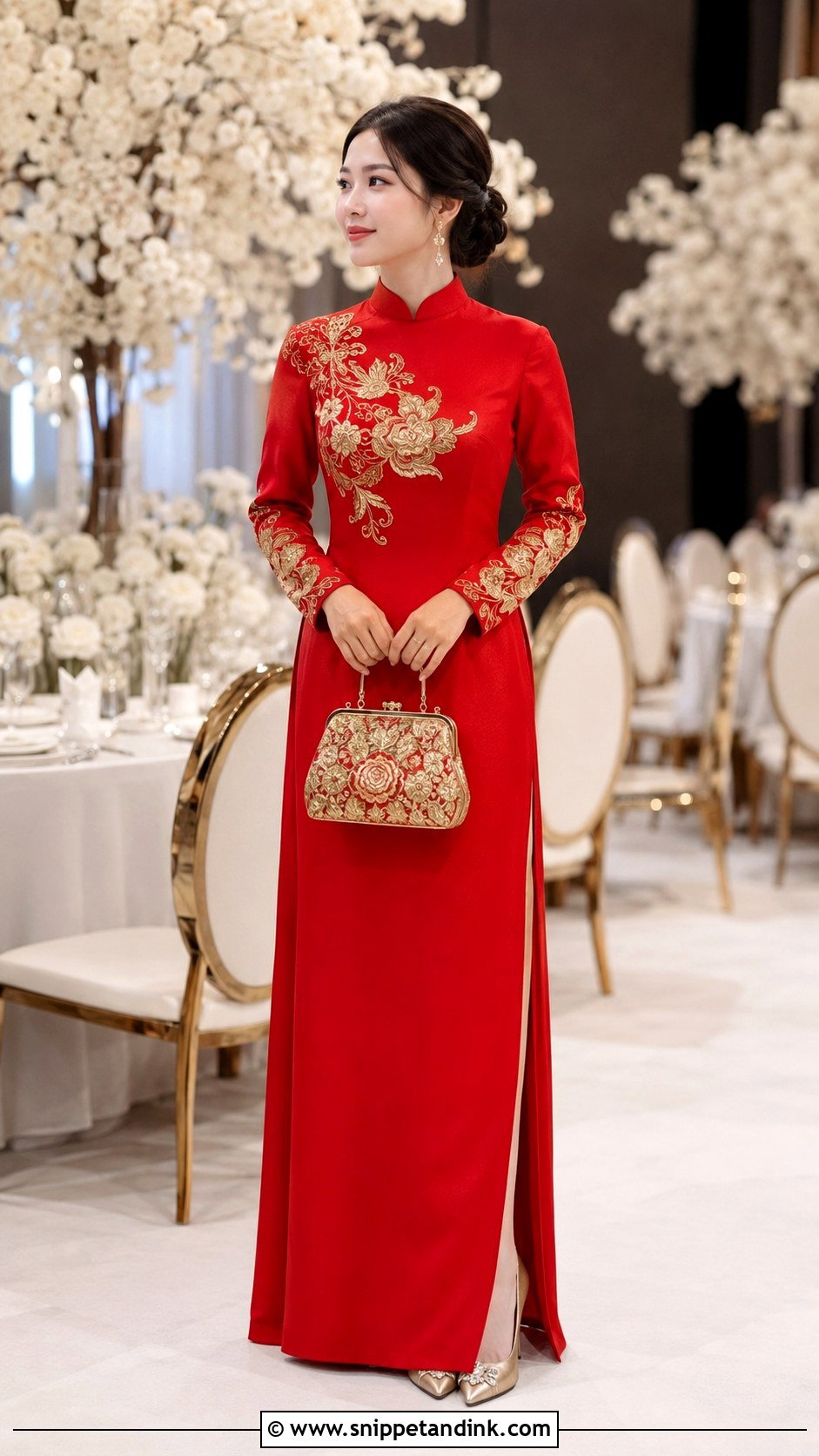 Long Sleeve Red Qipao Wedding Dress - Snippet and Ink - 20 Red Chinese Wedding Dress Ideas