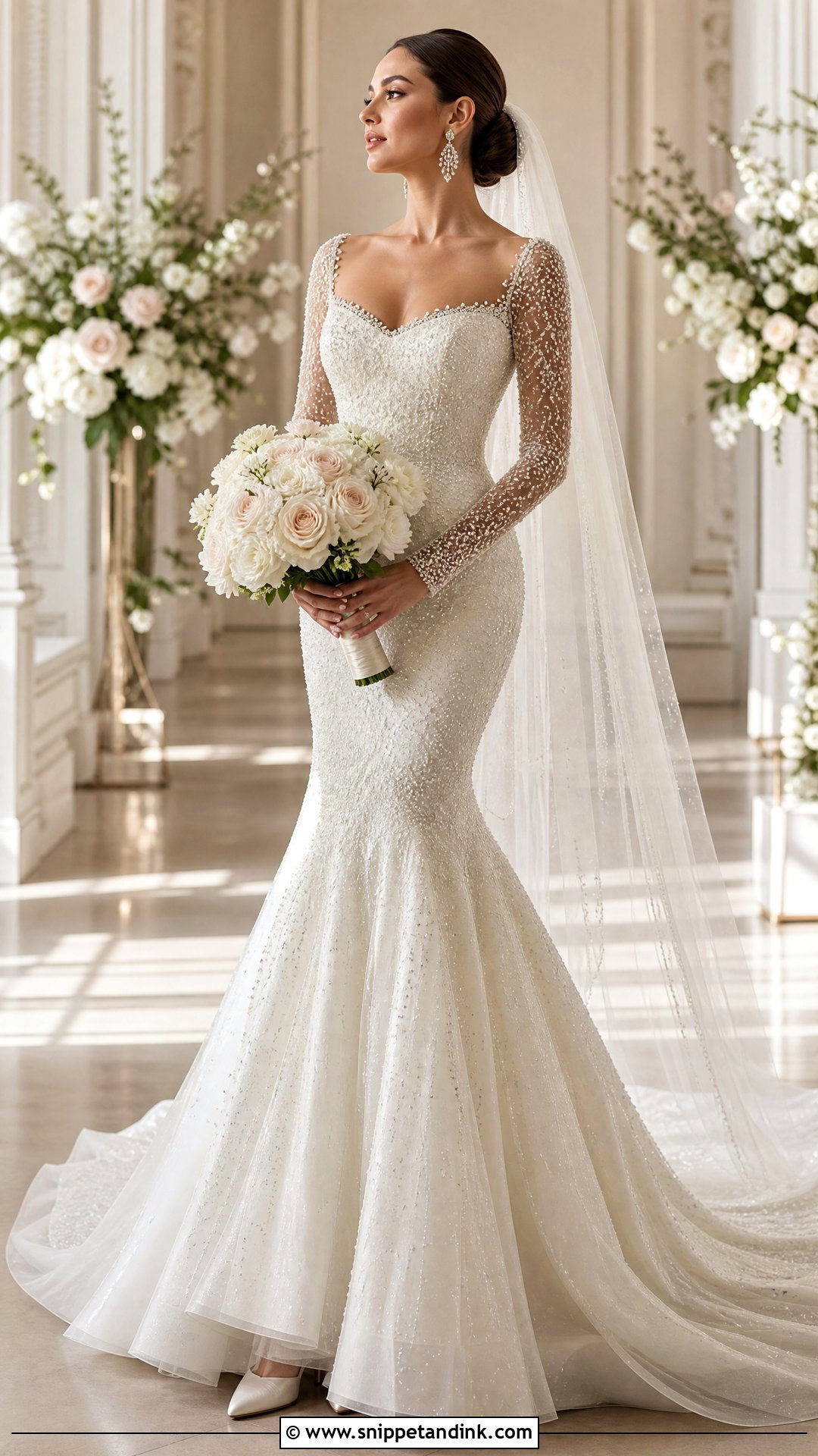 Long Sleeve Rhinestone Mermaid Wedding Dress - Snippet and Ink - 20 Mermaid Bling Wedding Dresses