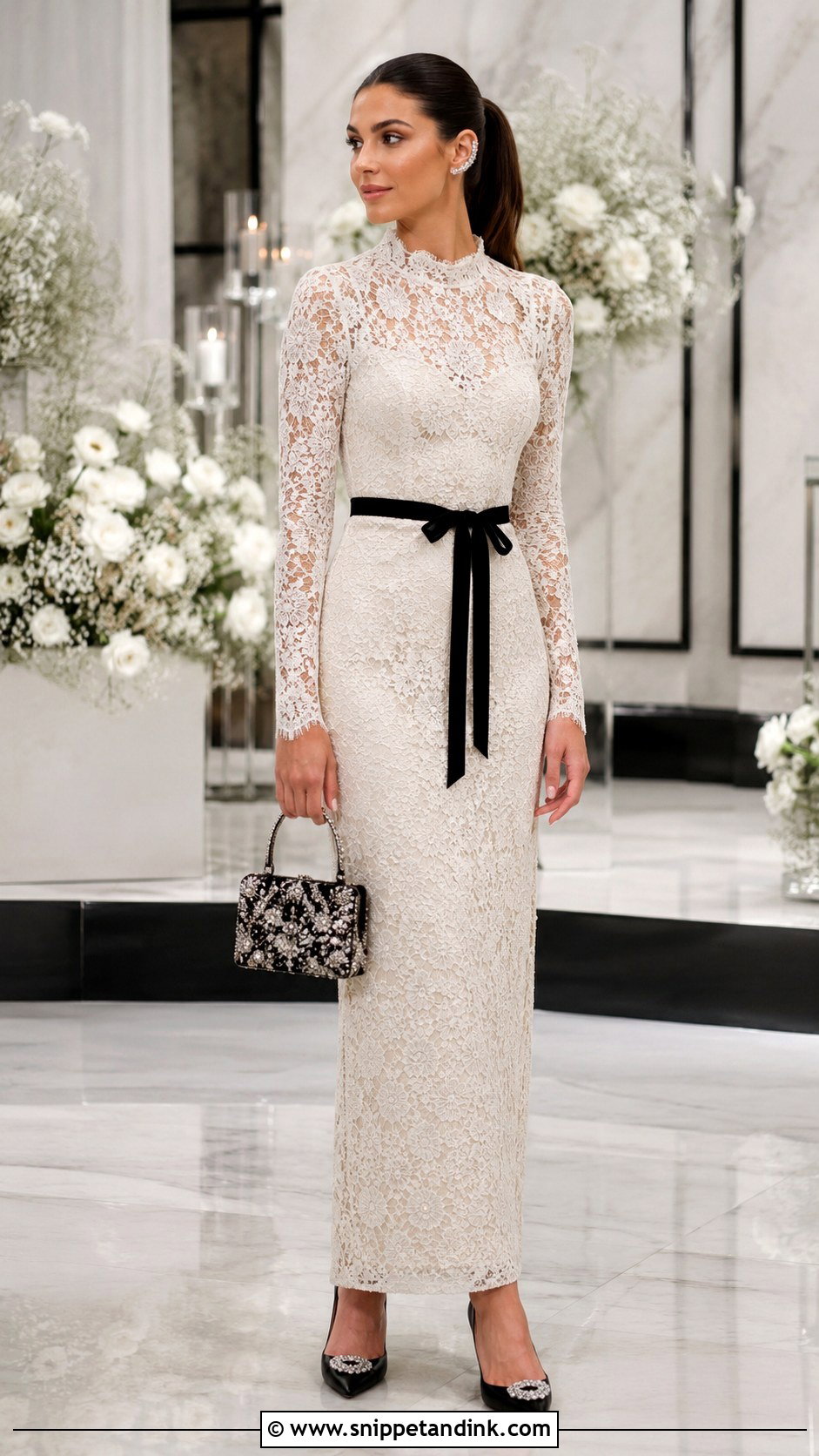 Long Sleeve Rock Wedding Dress With Black Heels - Snippet and Ink - 20 Rock Wedding Dress Ideas