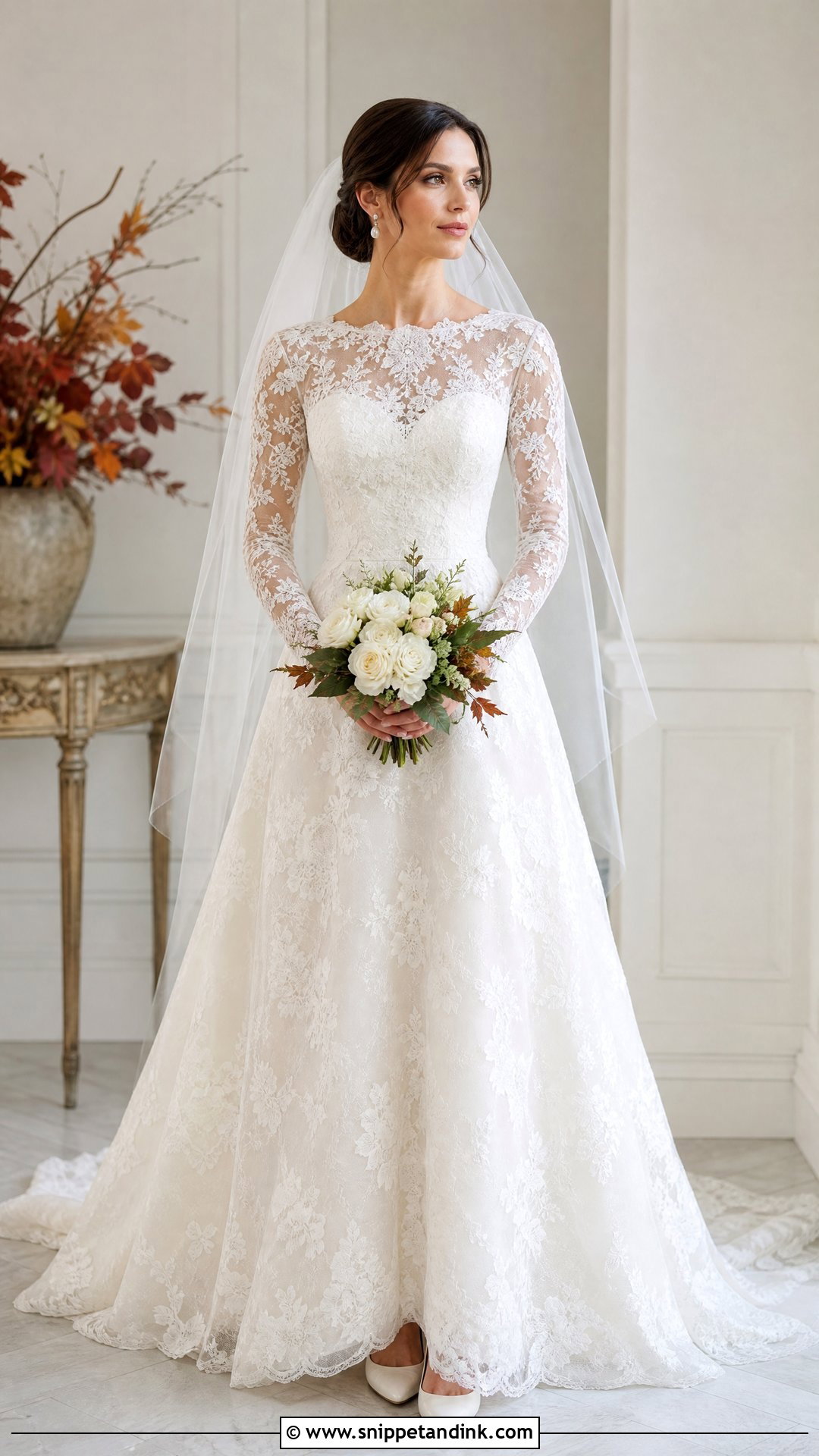 Long Sleeve Rose Lace Wedding Dress - Snippet and Ink - 20 Wedding Dress with Roses Ideas