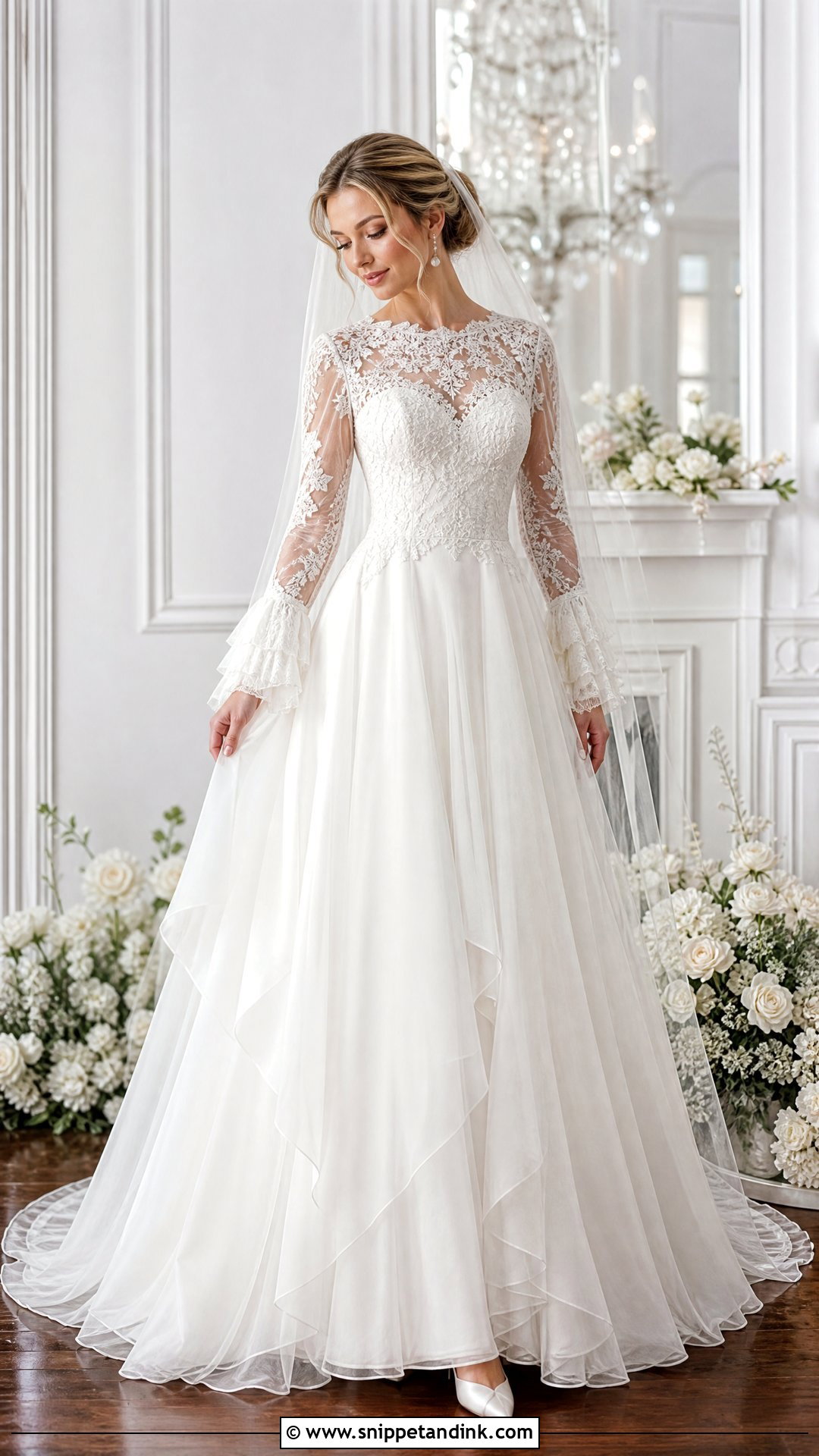 Long Sleeve Ruffle Bridal Gown - Snippet and Ink - 20 Ruffle Bridal Gown Ideas