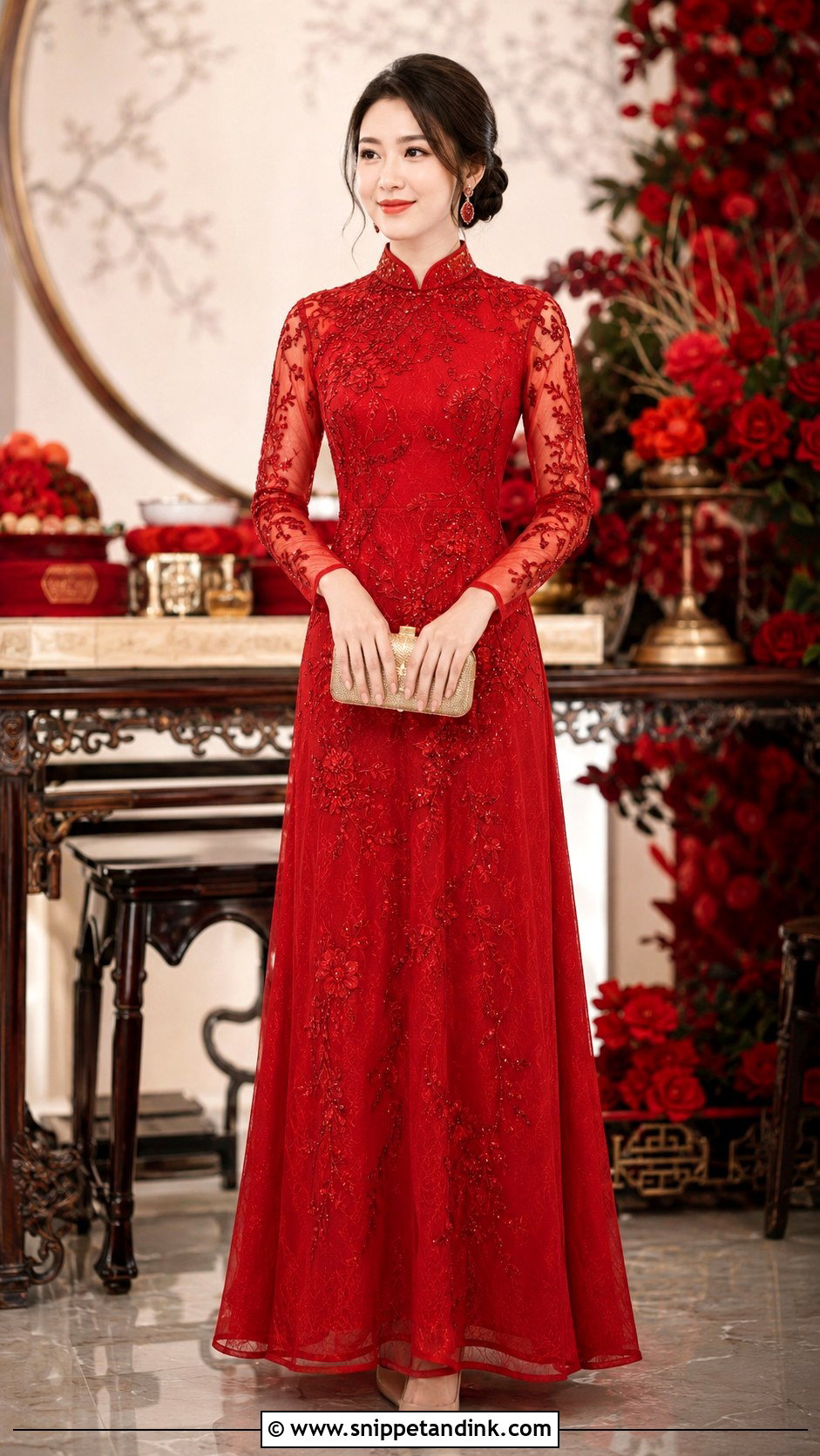 Long Sleeve Sangjit Dress - Snippet and Ink - 20 Modern Sangjit Dress Ideas