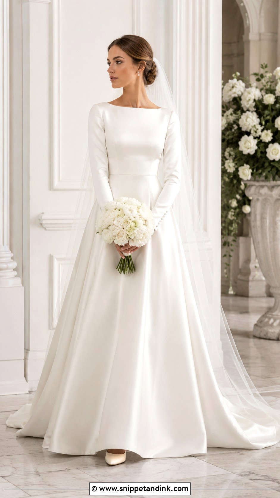 Long Sleeve Satin A Line Wedding Dress - Snippet and Ink - 25 Simple Modest Wedding Dresses