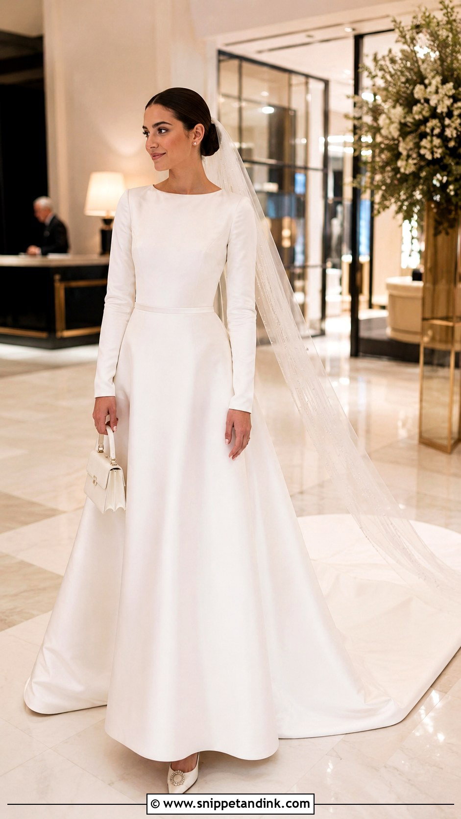 Long Sleeve Satin A Line Wedding Dress - Snippet and Ink - 20 Full Coverage Wedding Dress Ideas