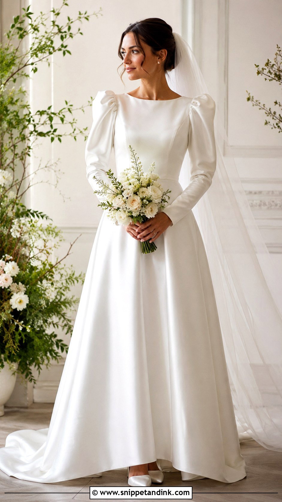 Long Sleeve Satin A Line Wedding Dress - Snippet and Ink - 25 Long Sleeve Satin Wedding Dress Ideas