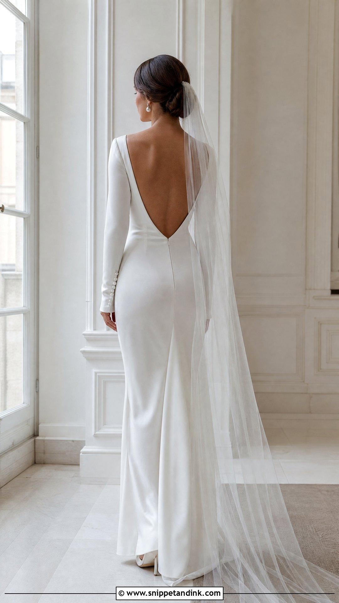 Long Sleeve Satin Backless Wedding Dress - Snippet and Ink - 20 Satin Backless Wedding Dress Ideas