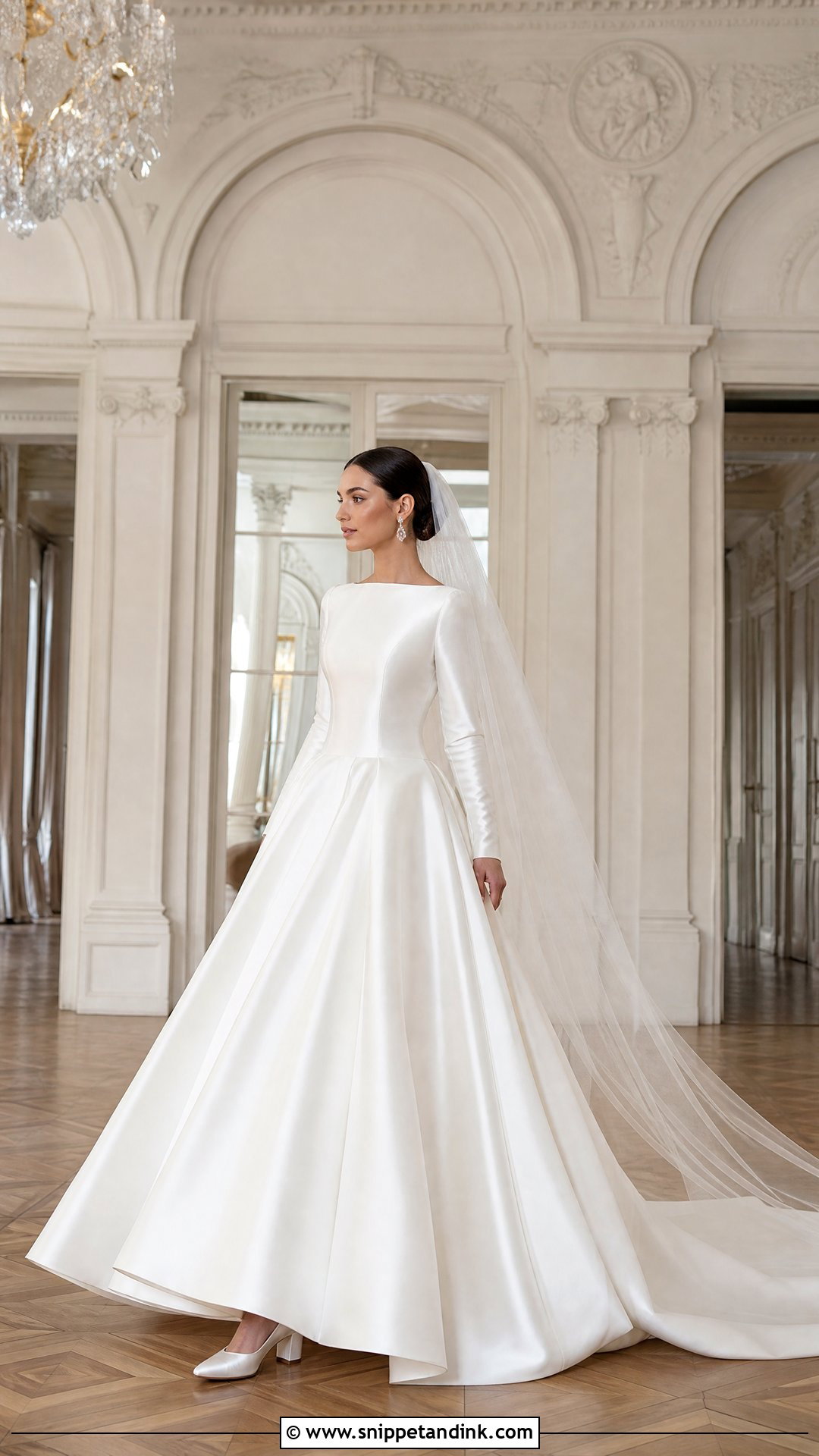 Long Sleeve Satin Ball Gown - Snippet and Ink - 20 Wedding Gown Long Sleeve Ideas