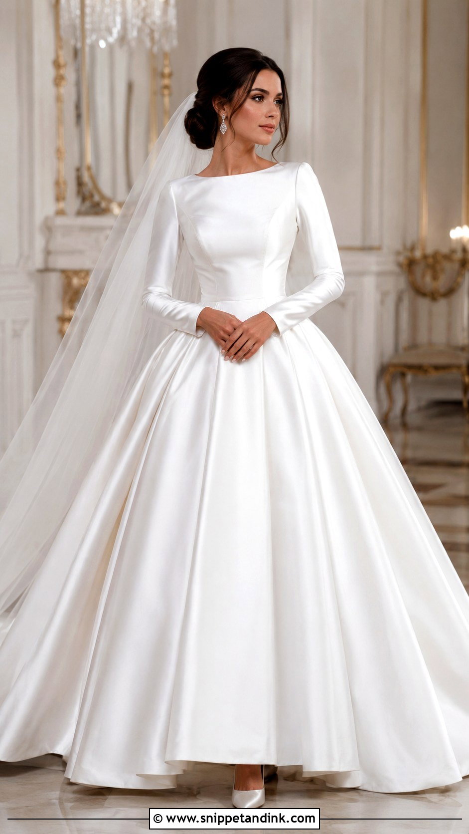 Long Sleeve Satin Ball Gown Wedding Dress - Snippet and Ink - 25 Long Sleeve Satin Wedding Dress Ideas