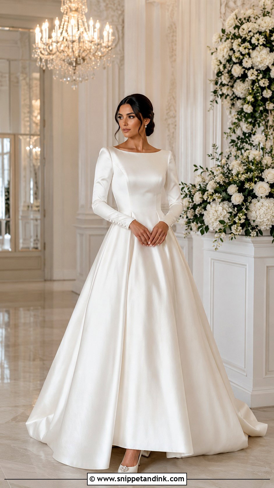 Long Sleeve Satin Ball Gown Wedding Dress - Snippet and Ink - 35 Long Sleeve Wedding Dress Ideas