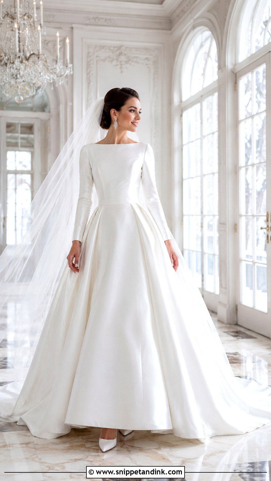 Long Sleeve Satin Ball Gown Winter Wedding Dress - Snippet and Ink - 20 Long Sleeve Winter Wedding Dress Ideas