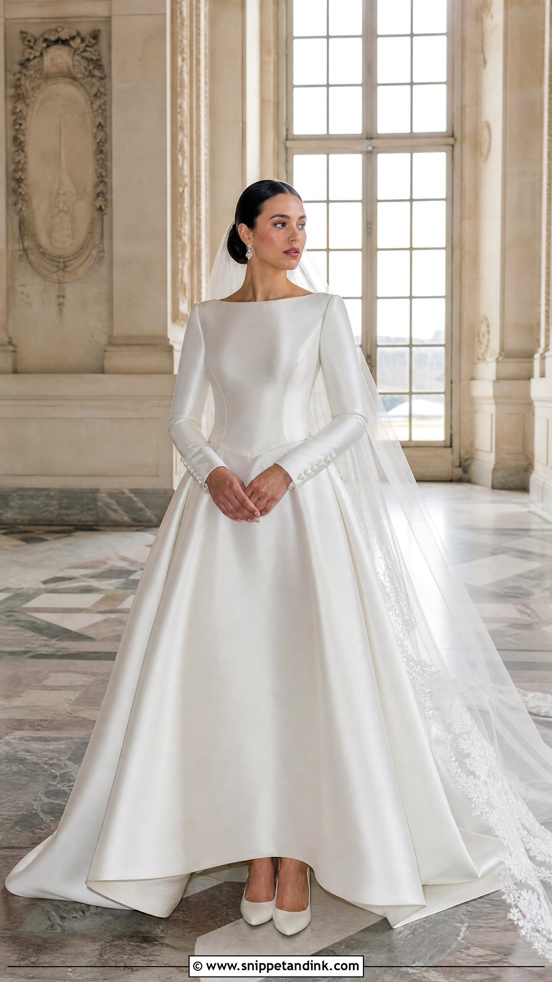 Long Sleeve Satin Basque Waist Wedding Dress - Snippet and Ink - 20 Satin Basque Waist Wedding Dress Ideas