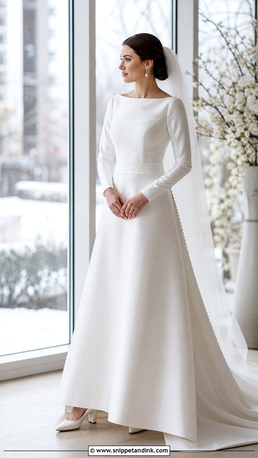 Long Sleeve Satin Bridal Dress - Snippet and Ink - 20 Satin Bridal Dress Ideas