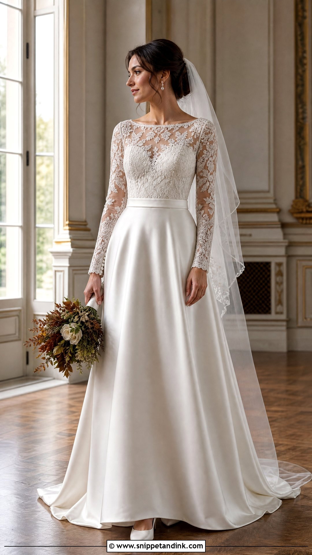 Long Sleeve Satin Lace Wedding Dress - Snippet and Ink - 20 Satin Lace Wedding Dress Ideas