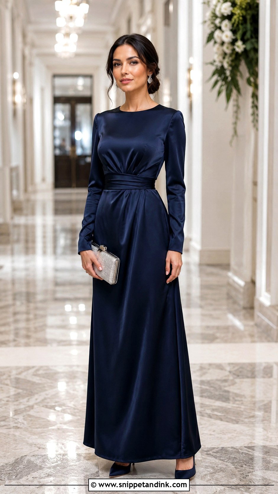 Long Sleeve Satin Maxi Dress Winter Wedding Outfit - Snippet and Ink - 25 Winter Wedding Outfits for Women