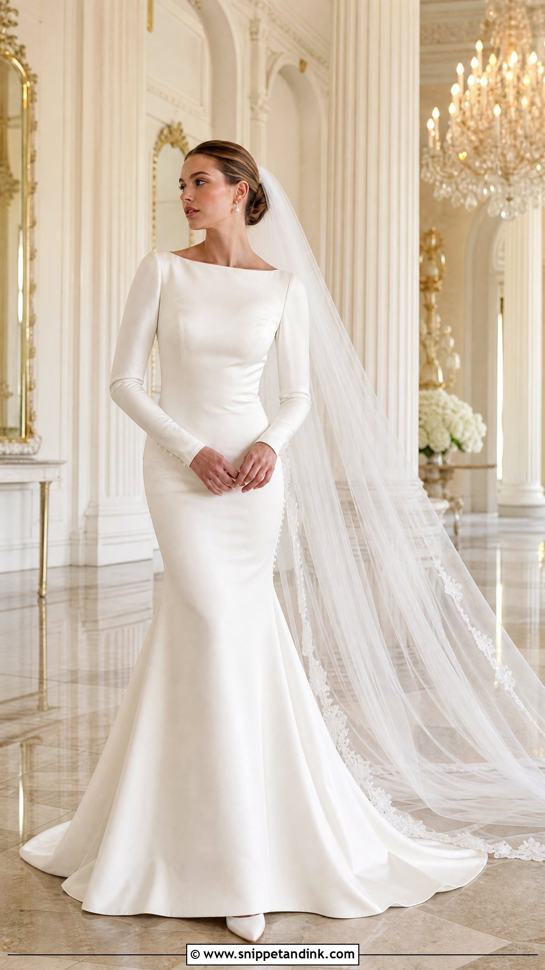 Long Sleeve Satin Mermaid Bridal Gown - Snippet and Ink - 20 Satin Bridal Gown Mermaid Ideas