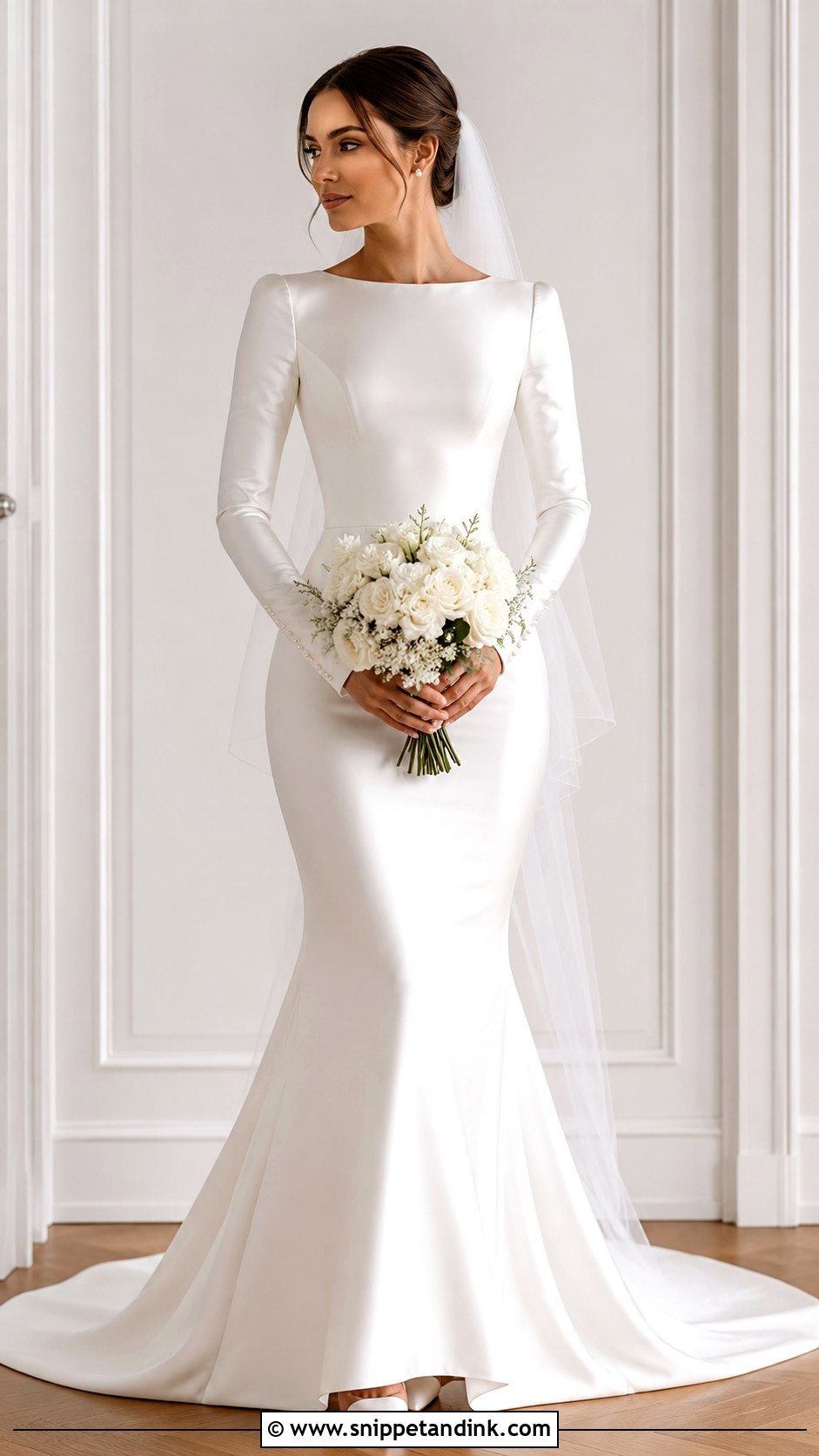 Long Sleeve Satin Mermaid Wedding Dress - Snippet and Ink - 25 Satin Mermaid Wedding Dress Ideas