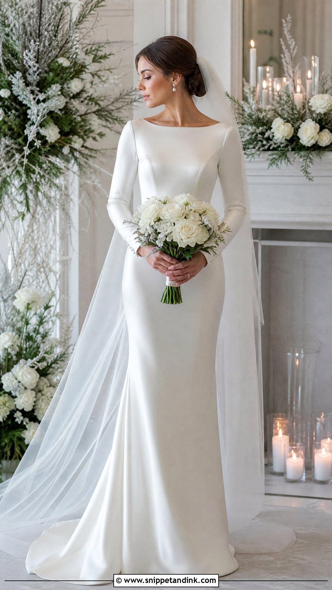 Long Sleeve Satin Sheath Wedding Dress - Snippet and Ink - 20 Satin Sheath Wedding Dress Ideas