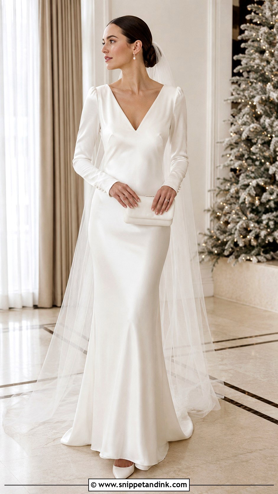 Long Sleeve Satin Slip Wedding Dress - Snippet and Ink - 20 Satin Slip Wedding Dress Ideas