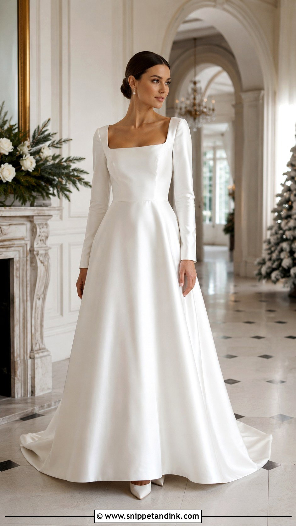 Long Sleeve Satin Wedding Dress - Snippet and Ink - 25 December Wedding Dress Ideas
