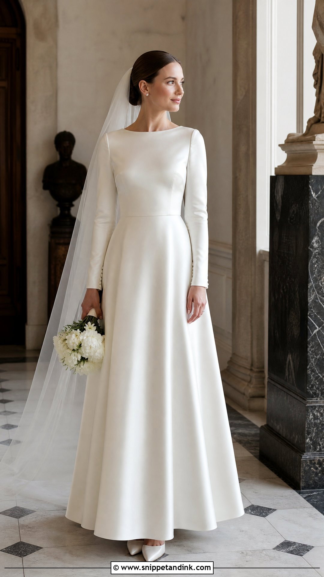 Long Sleeve Satin Wedding Dress - Snippet and Ink - 25 Modest Old Money Wedding Dress Ideas