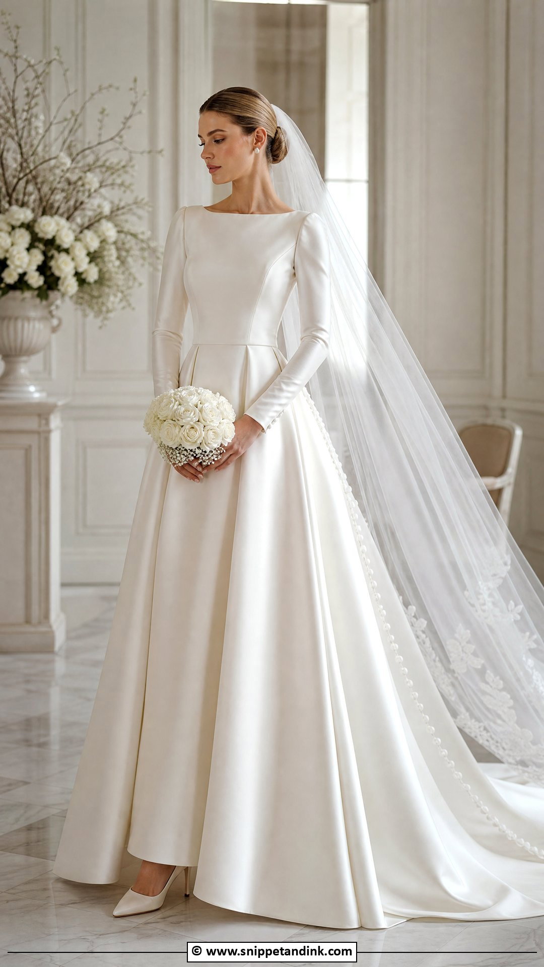 Long Sleeve Satin Wedding Dress - Snippet and Ink - 35 Classic Wedding Dress Ideas