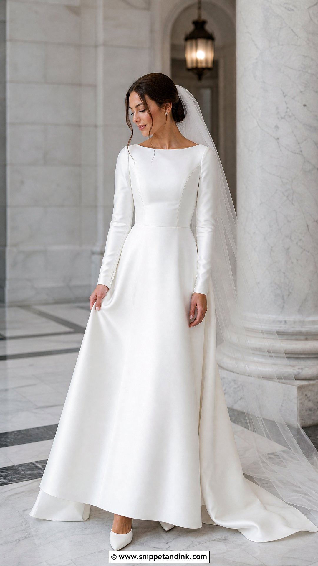 Long Sleeve Satin Wedding Dress - Snippet and Ink - 25 Bridal Satin Dress Style Ideas