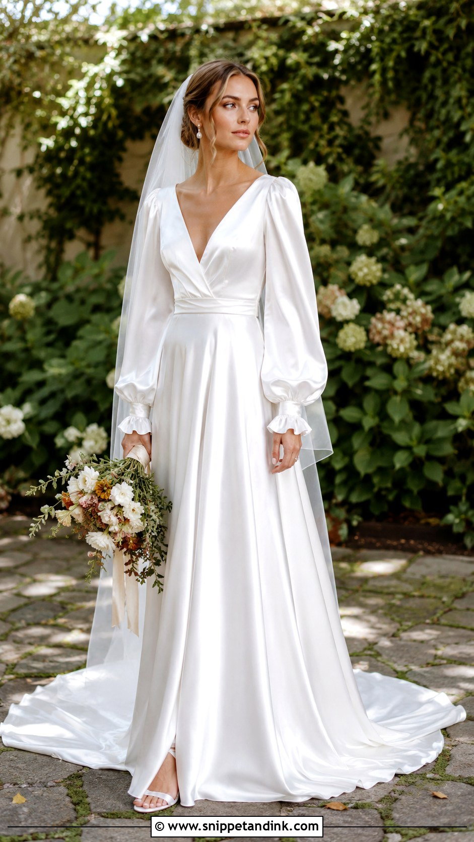 Long Sleeve Satin Wedding Dress With Bishop Sleeves - Snippet and Ink - 25 Long Sleeve Satin Wedding Dress Ideas