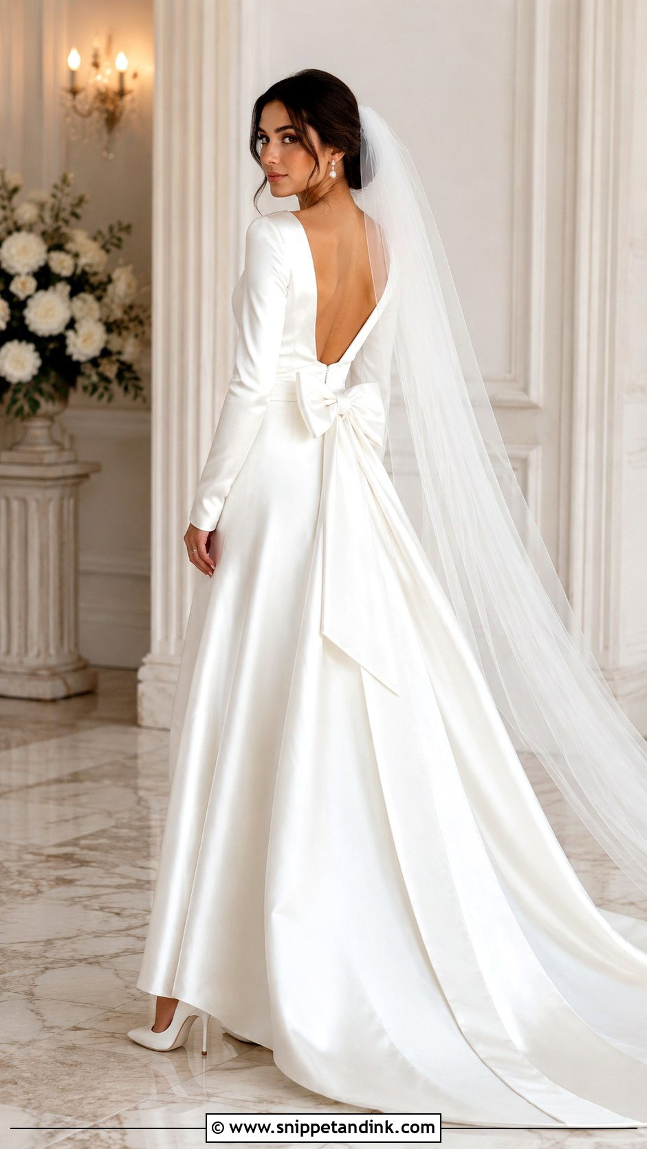 Long Sleeve Satin Wedding Dress With Bow Back - Snippet and Ink - 25 Long Sleeve Satin Wedding Dress Ideas